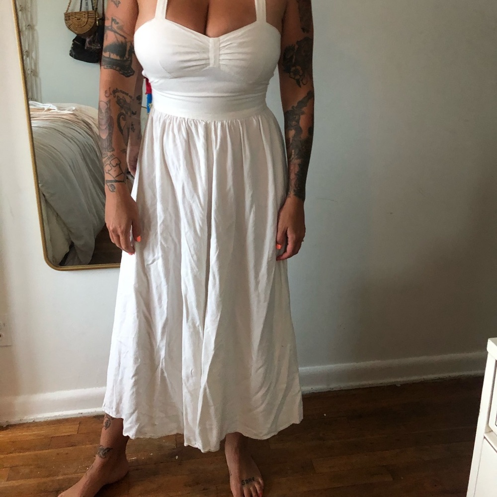 Vintage white lace up back dress.